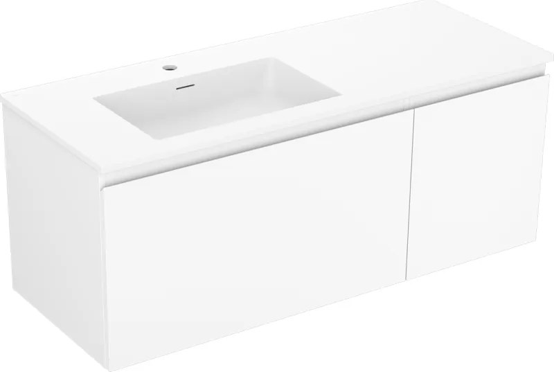 Mexen Orio, kúpeľňová skrinka 120 cm s ľavým umývadlom Otis, 1S, 1D, biela matná, 91A13-12047-3-BBFF01-W18L01