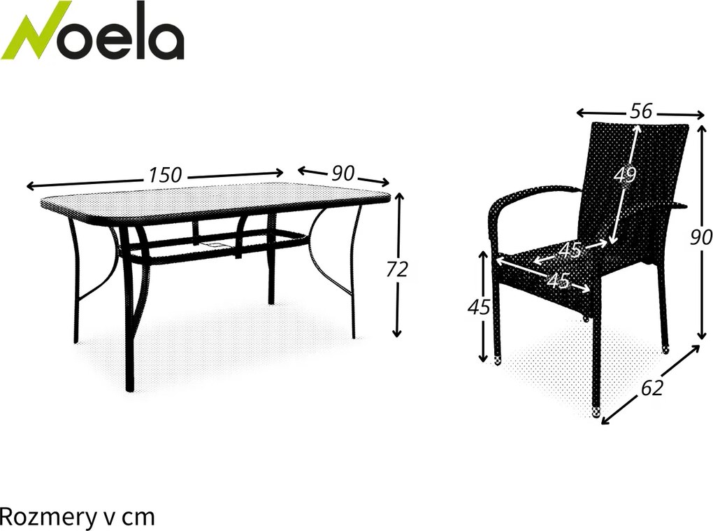 Noela Záhradný jedálenský set Klaudia čierny + 6x ratanová stolička Paris KD