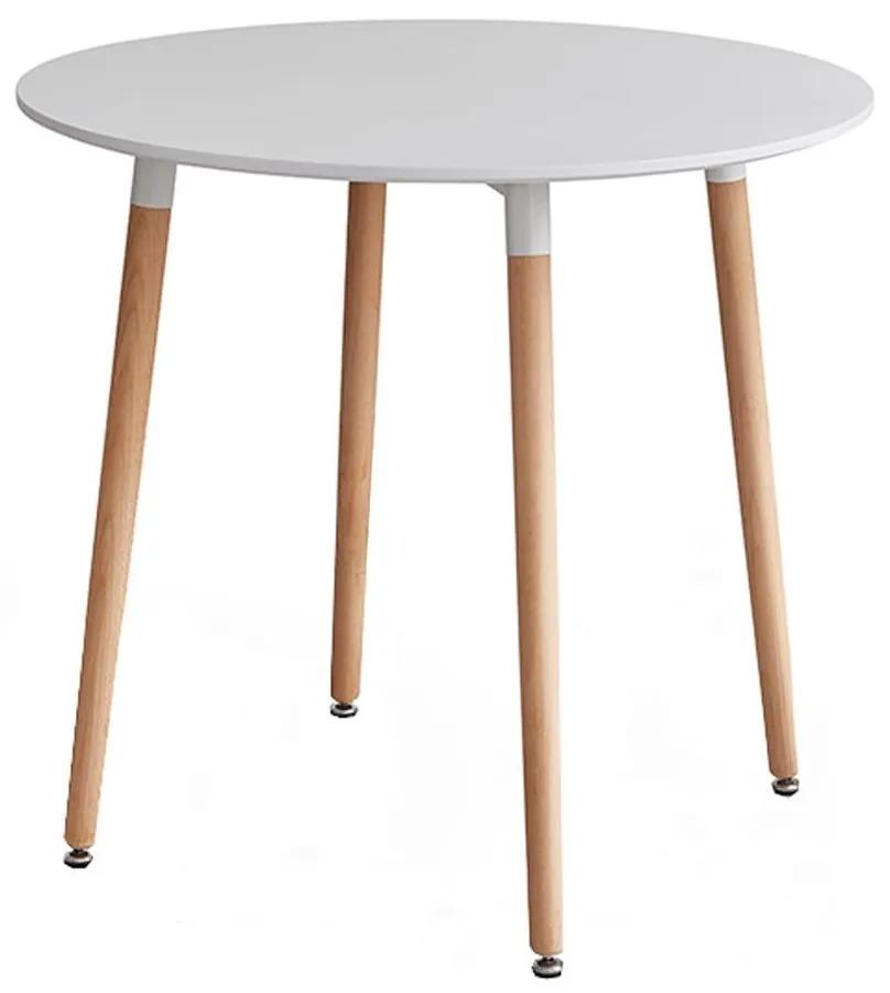 Tempo Kondela Jedálenský stôl, biela/buk, priemer 80 cm, ELCAN NEW