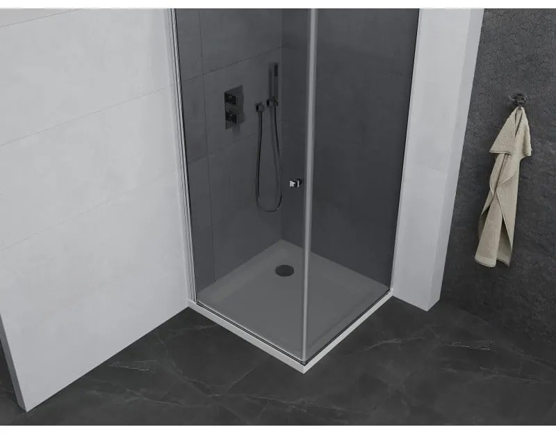 Mexen Pretoria, sprchovací kút 70 (dvere) x 70 (stena) cm, 6mm šedé sklo, chrómový profil + biela sprchová vanička, 852-070-070-01-40-4010