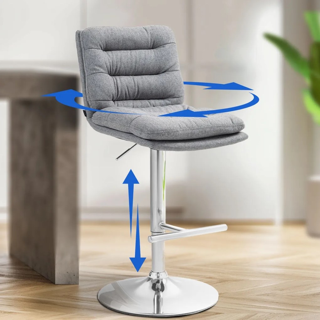 Barová stolička Damar - látka, chróm rám - sivá