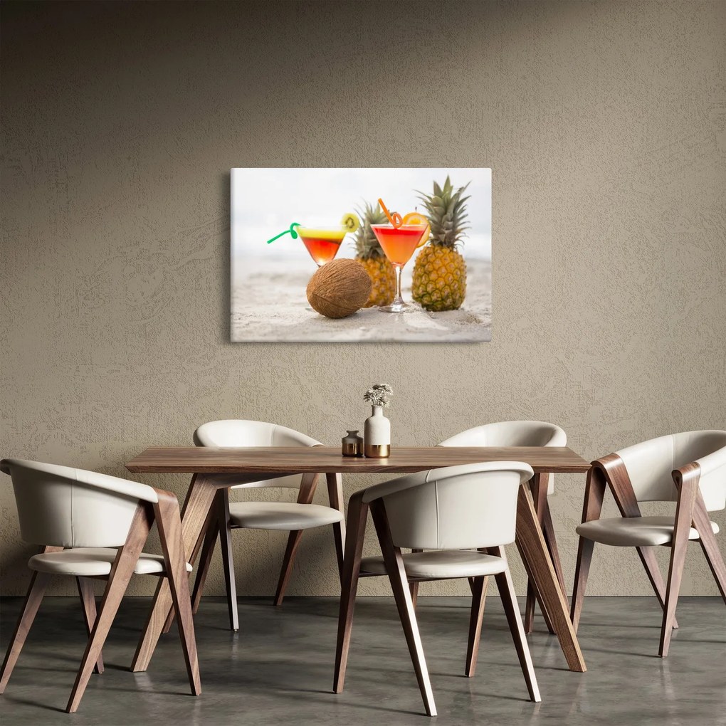 Obraz ananásov a pohárov na pláži (90x60 cm)
