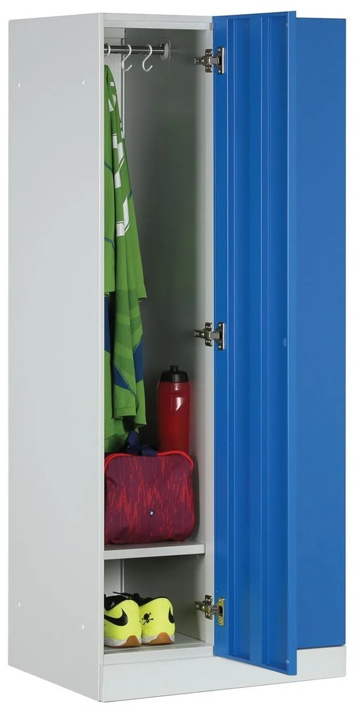 Kovová šatníková skrinka S1, 2-dverová, 1850 x 600 x 500 mm, zámok s čítačkou RFID kariet, modré dvere