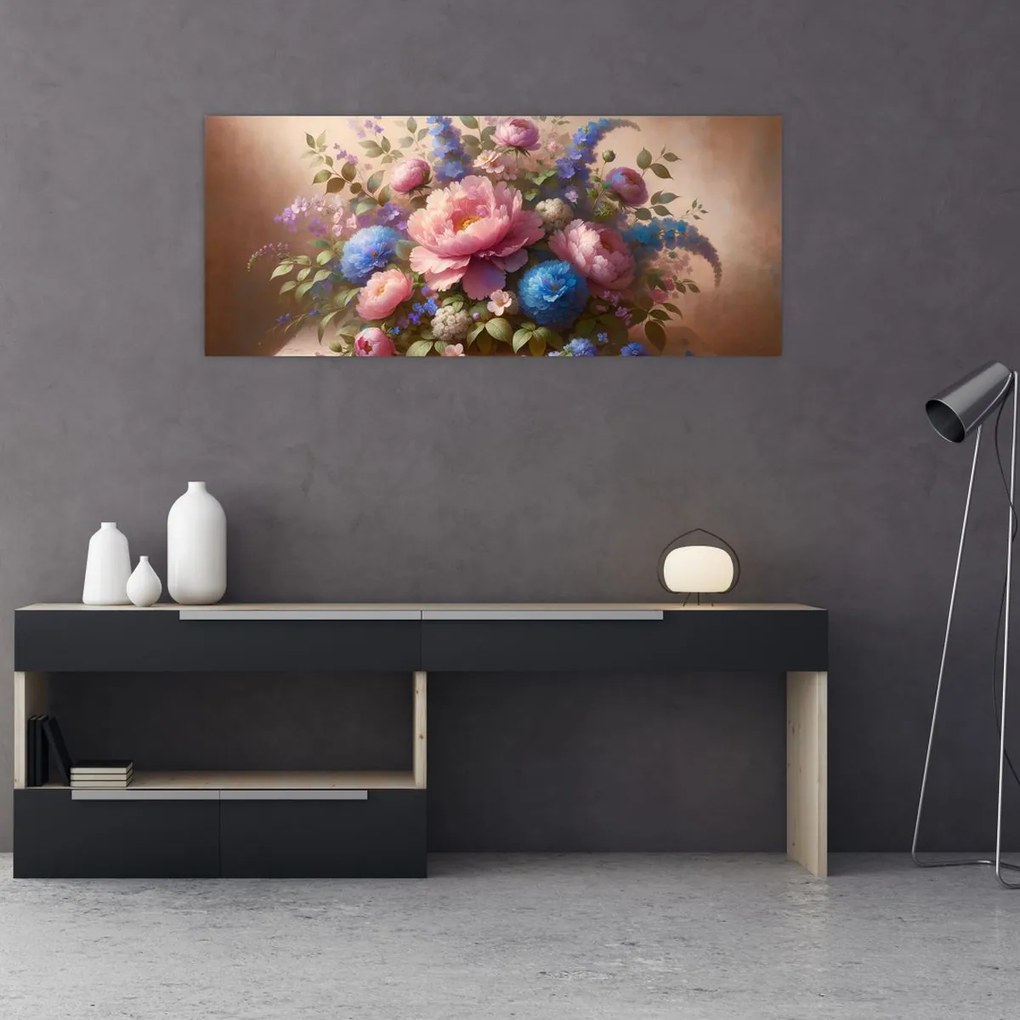 Obraz - Stôl plný kvetov (120x50 cm)