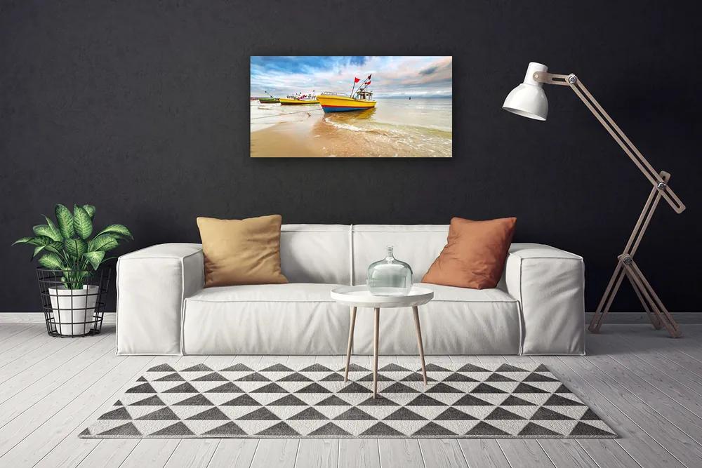 Obraz Canvas Loďky pláž more krajina 120x60 cm