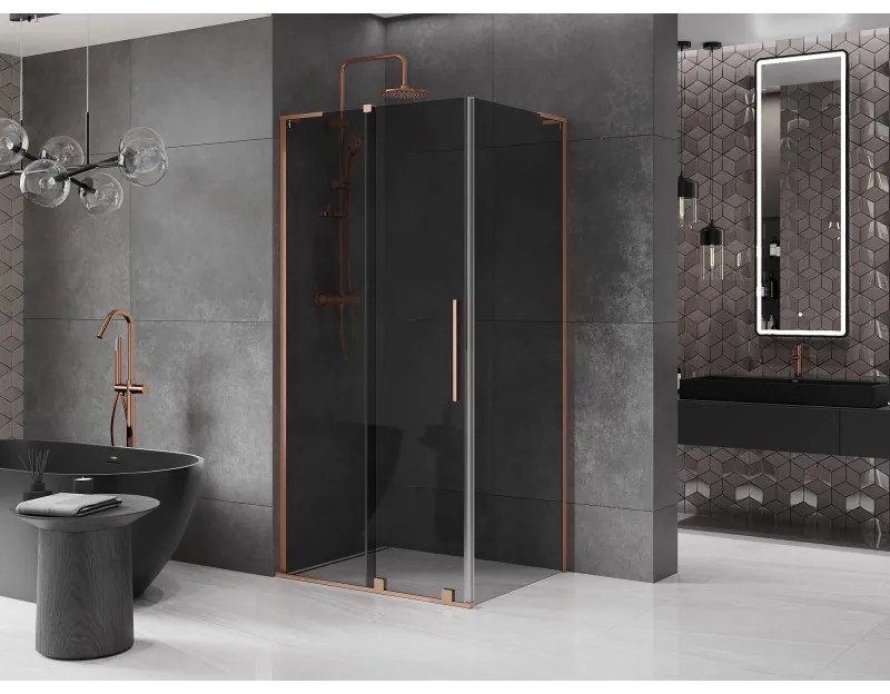 Mexen Velar L, sprchový kút s posuvnými dverami 90 x 80 cm, 8mm šedé sklo, medená matná, 871-090-080-43-65