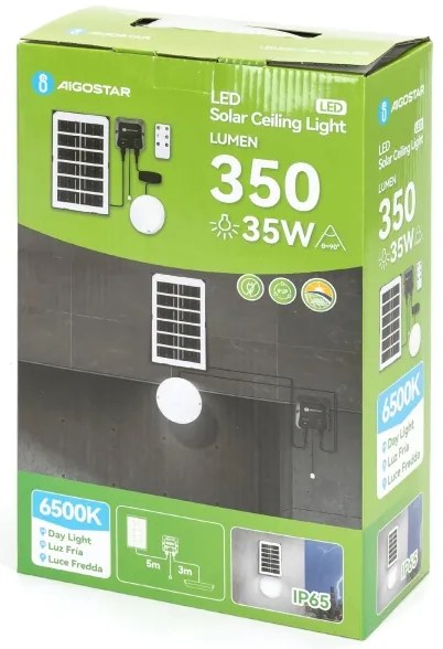 Aigostar - LED solárne svietidlo LED/35W/12V 3000 mAh 6500K priemer 16,8 cm