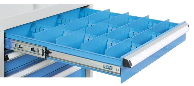 Pracovný stôl do dielne BL so závesným boxom a skrinkou na náradie, MDF + PVC doska, 4 zásuvky, 1 skrinka, 2100 x 750 x 800 mm