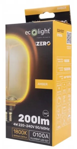 ECOLIGHT Dekoratívna LED žiarovka E27 4W 200lm O100 Amber Retro - rada ZERO