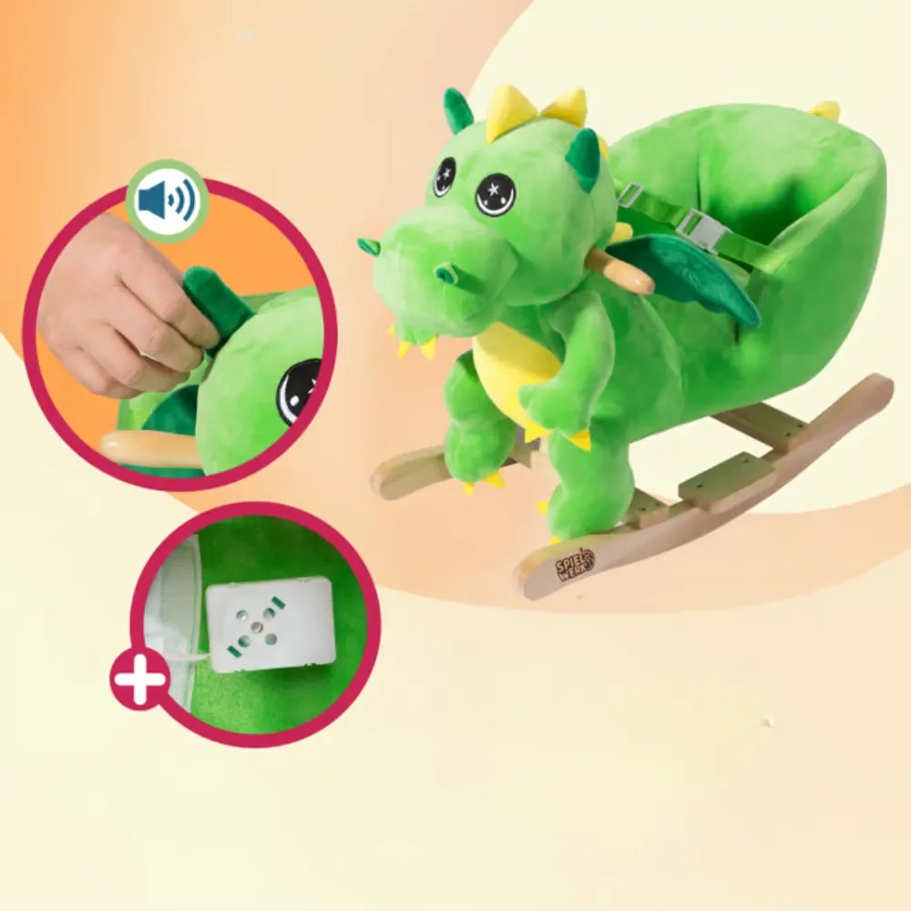 Spielwerk Hojdací dráčik DINO s bezpečnostným pásom, zelená