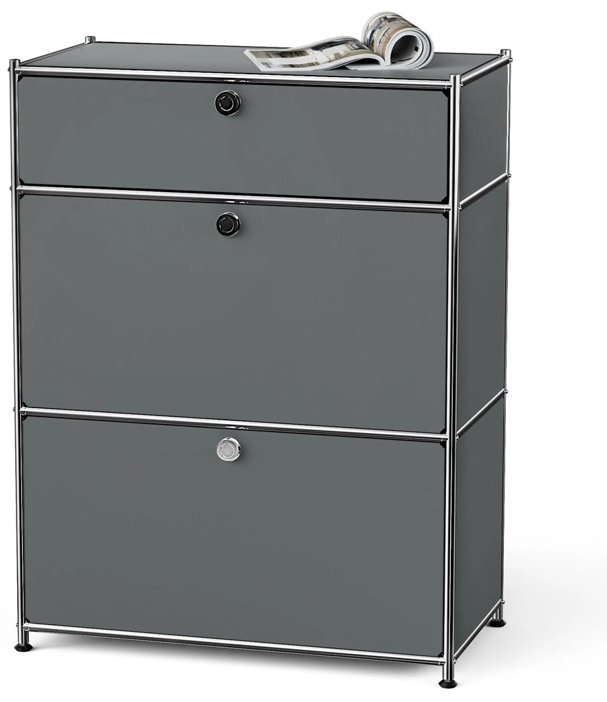 Komoda Kovová komoda »CN3« so zásuvkou a výklopnými priečinkami, sivá