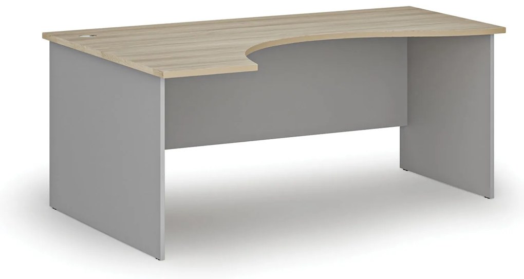 Ergonomický kancelársky písací stôl PRIMO GRAY, 180x120 cm, ľavý, sivá/dub prírodný