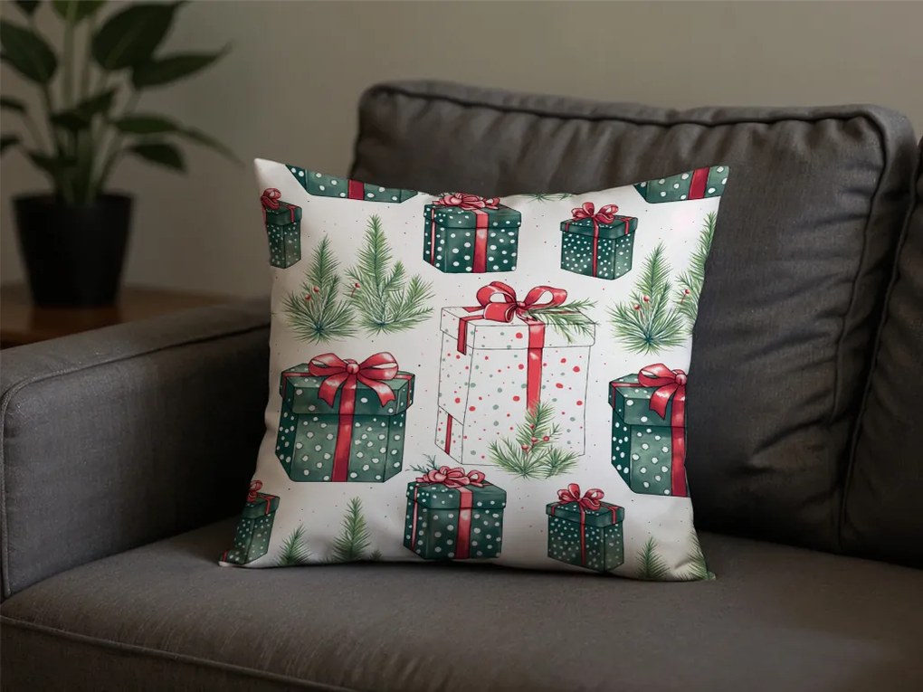 Sada 2 ks dekoračných obliečok na vankúš CHRISTMAS PRESENT 45x45 cm, krémová