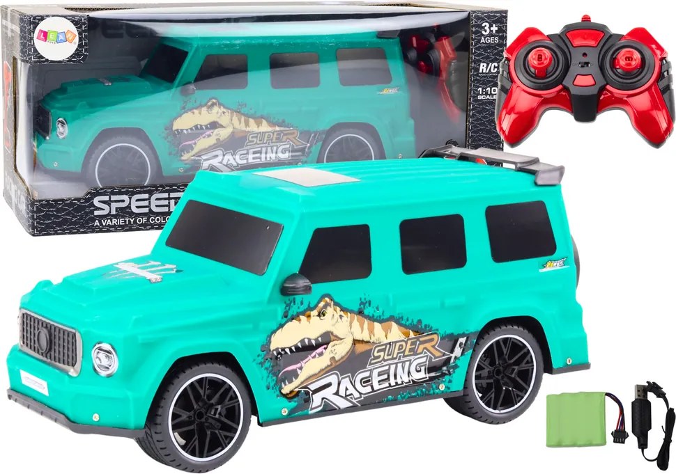 LEAN Toys Diaľkovo ovládané RC auto s dinosaurom v mierke 1:10, zelené