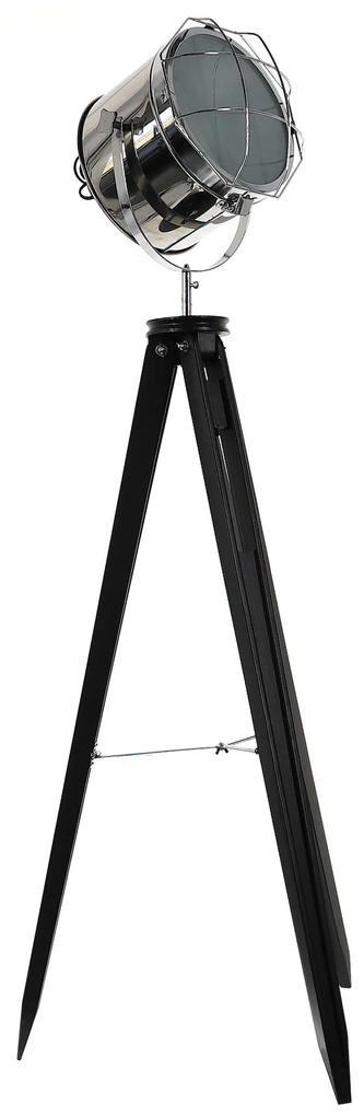 Dekorstudio Podlahová lampa TRIPOD na čiernej trojnožke s chrómovaným tienidlom 153cm