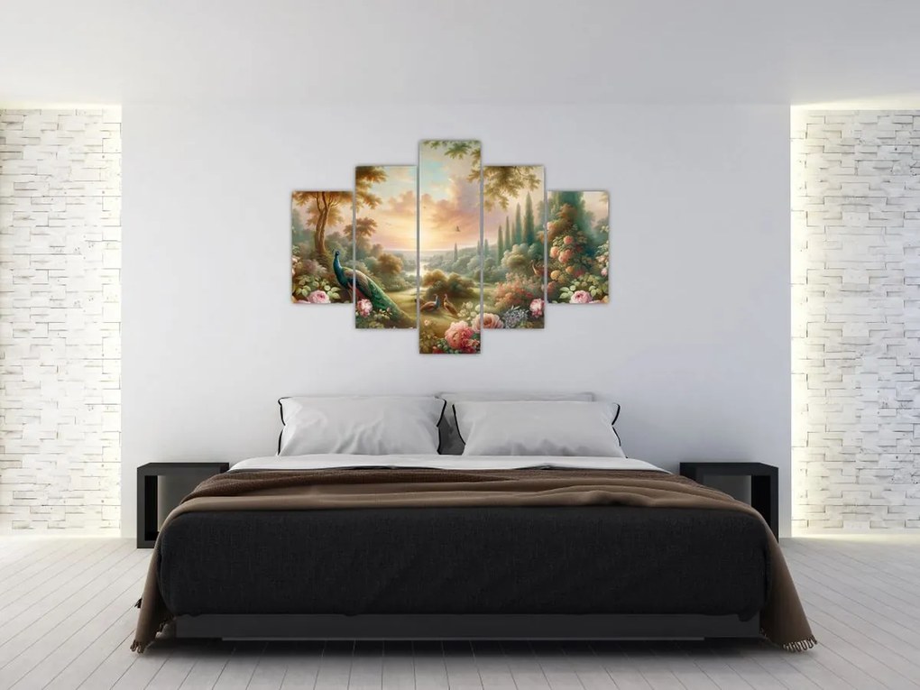 Obraz - Pávy v záhrade (150x105 cm)