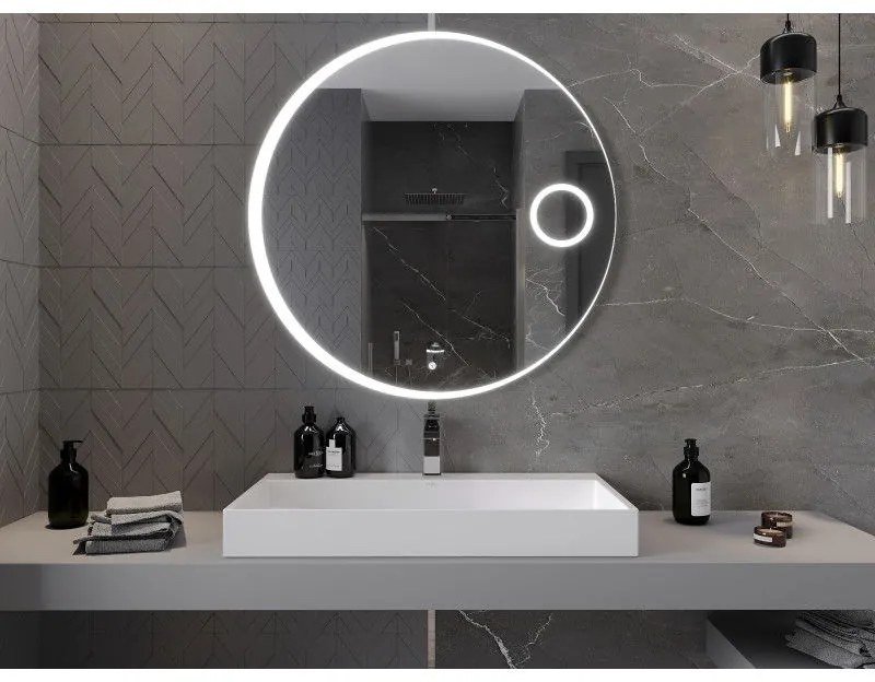 Mexen Ella, LED kúpeľňové zrkadlo s podsvietením a kozmetickým zrkadielkom 100x100 cm, 6000K, ochrana proti zahmlievaniu, 9811-100-100-611-00