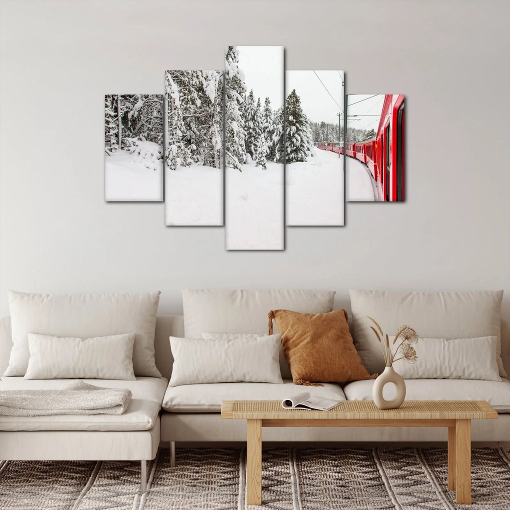 Obraz - Vlak v zasneženej krajine (150x105 cm)