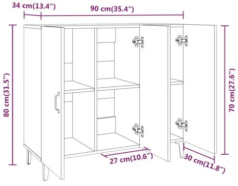 vidaXL Komoda sivý dub sonoma 90x34x80 cm spracované drevo-