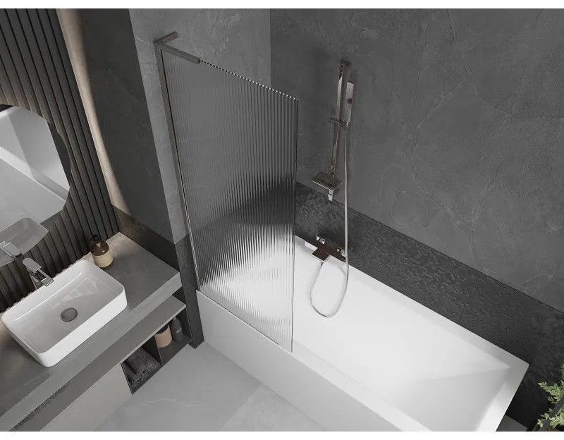 Mexen Next L, 1-krídlová vaňová zástena 70 x 150 cm, 6mm sklo s rebrovým vzorom, chrómový profil, 895-070-000-03-09-01