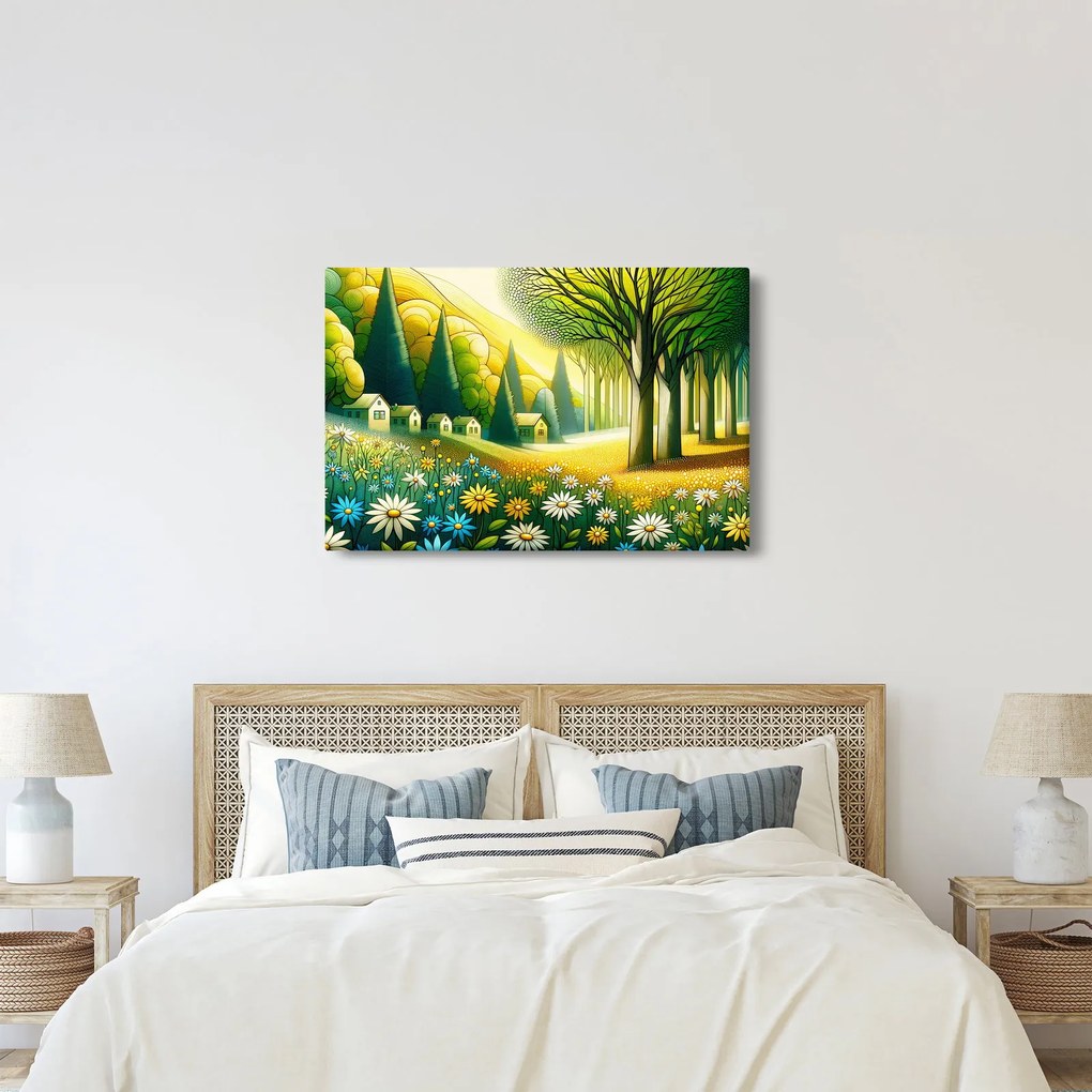 Obraz - Dedina v žlto-zelenej (90x60 cm)