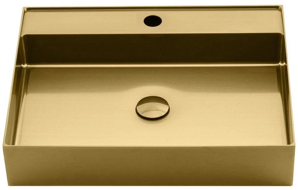 SAPHO Aurum obdĺžnikové umývadlo na dosku s otvorom, bez prepadu, 550 x 420 mm, zlatá matná, AU202