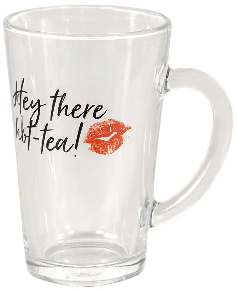 Sklenený hrnček s nápisom Hot Tea - 11*8*13 cm / 300 ml
