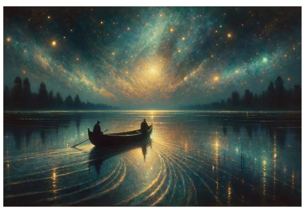 Tapeta nočné jazero pod hviezdnou oblohou