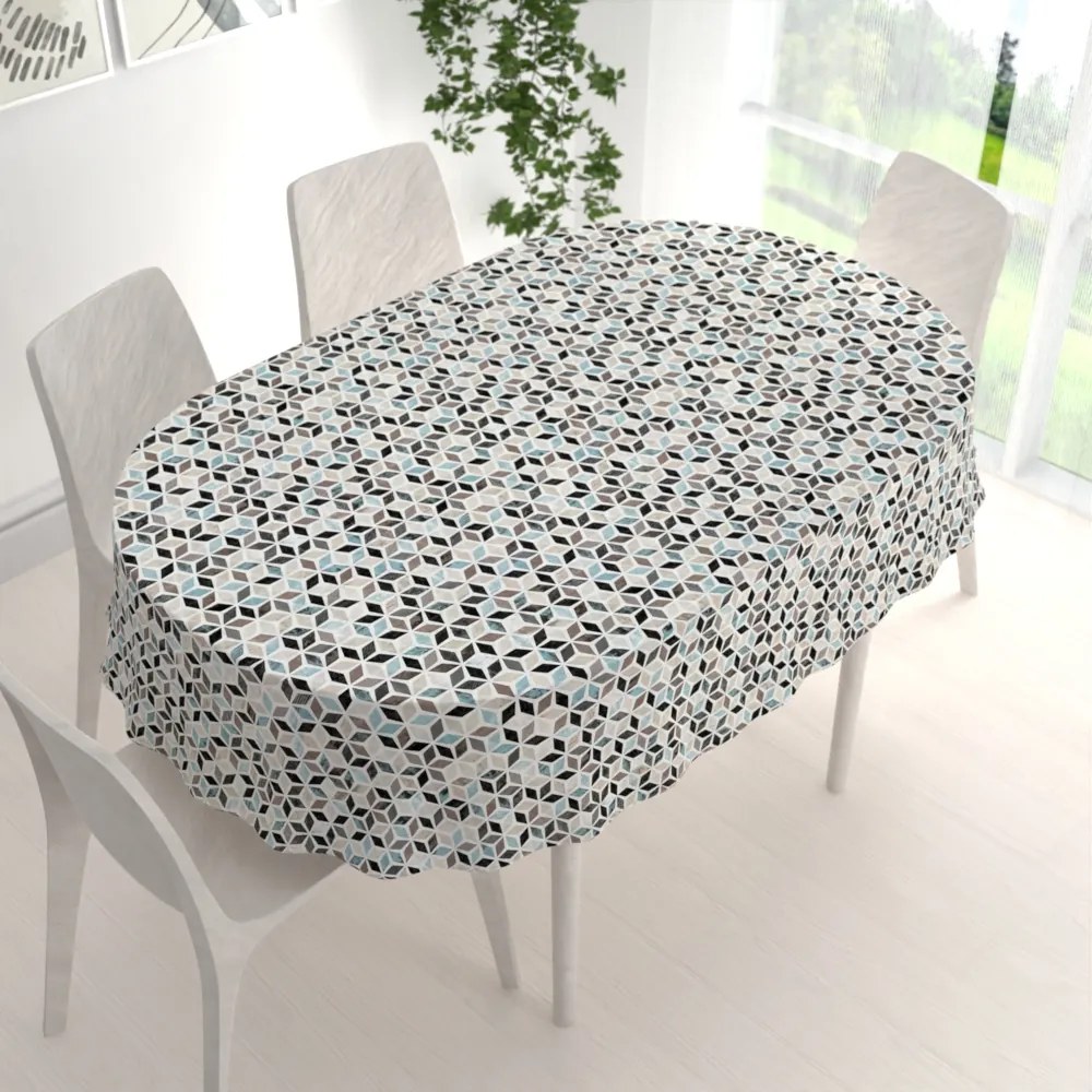 Biante Dekoračný oválny obrus Leona LN-059 Tyrkysovo-čierna mozaika 130x220 cm