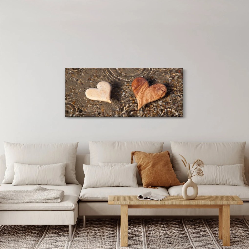 Obraz - Drevené srdiečka (120x50 cm)