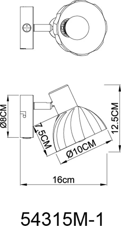 GLOBO 54315M-1 ZACHERY nástenné bodové svietidlo/spot s vypínačom 1xE14 mosadzná, jantárová