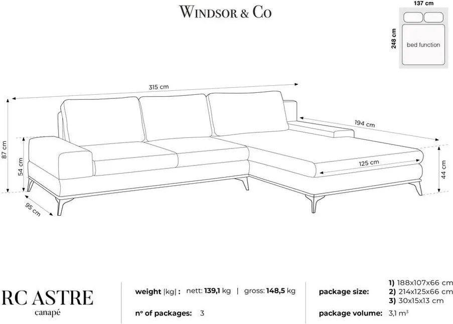 Kráľovskymodrá rozkladacia rohová pohovka so zamatovým poťahom Windsor & Co Sofas Astre, pravý roh