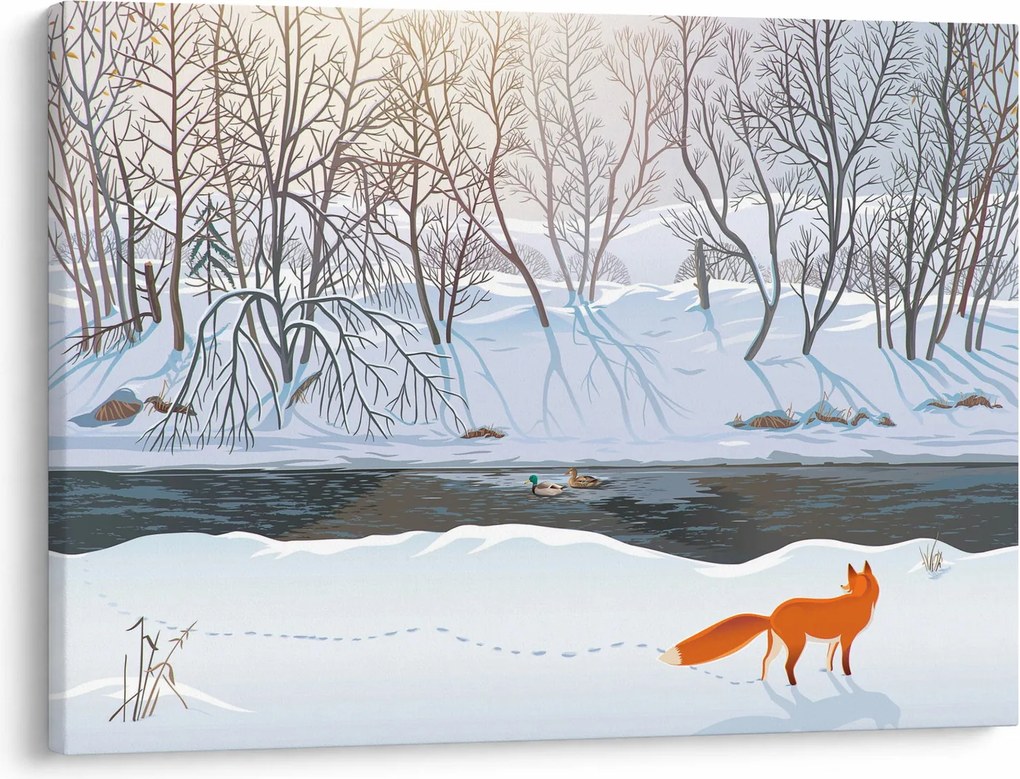 Obraz - Líška v zimnej krajine (70x50 cm)