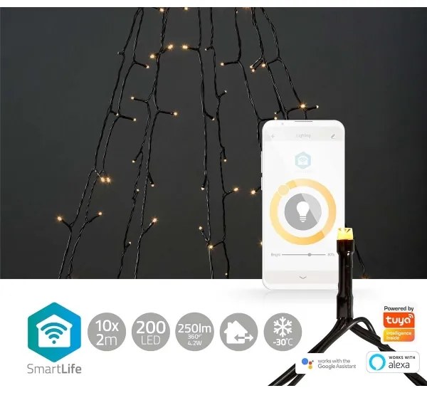Nedis WIFILXT01W200 - LED Vianočný záves 200xLED/8 funkcií 10x2m IP65 Wi-Fi Tuya