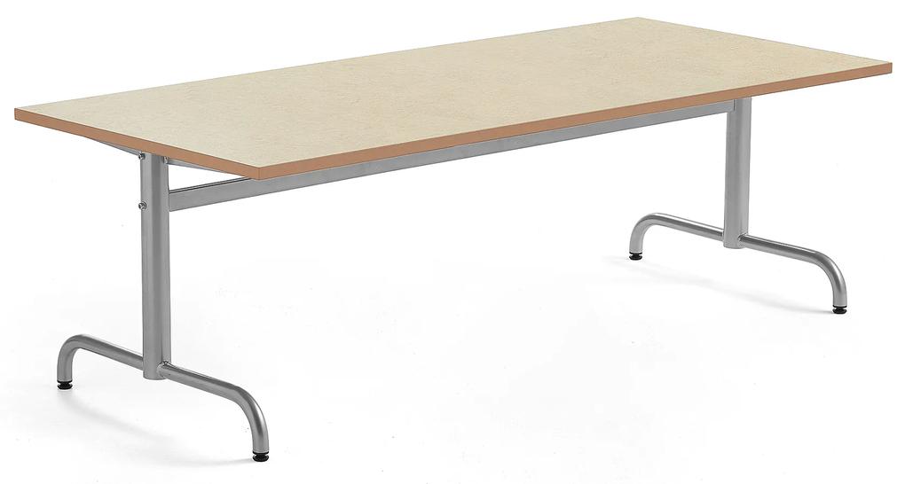 Stôl PLURAL, 1800x800x600 mm, linoleum - béžová, strieborná