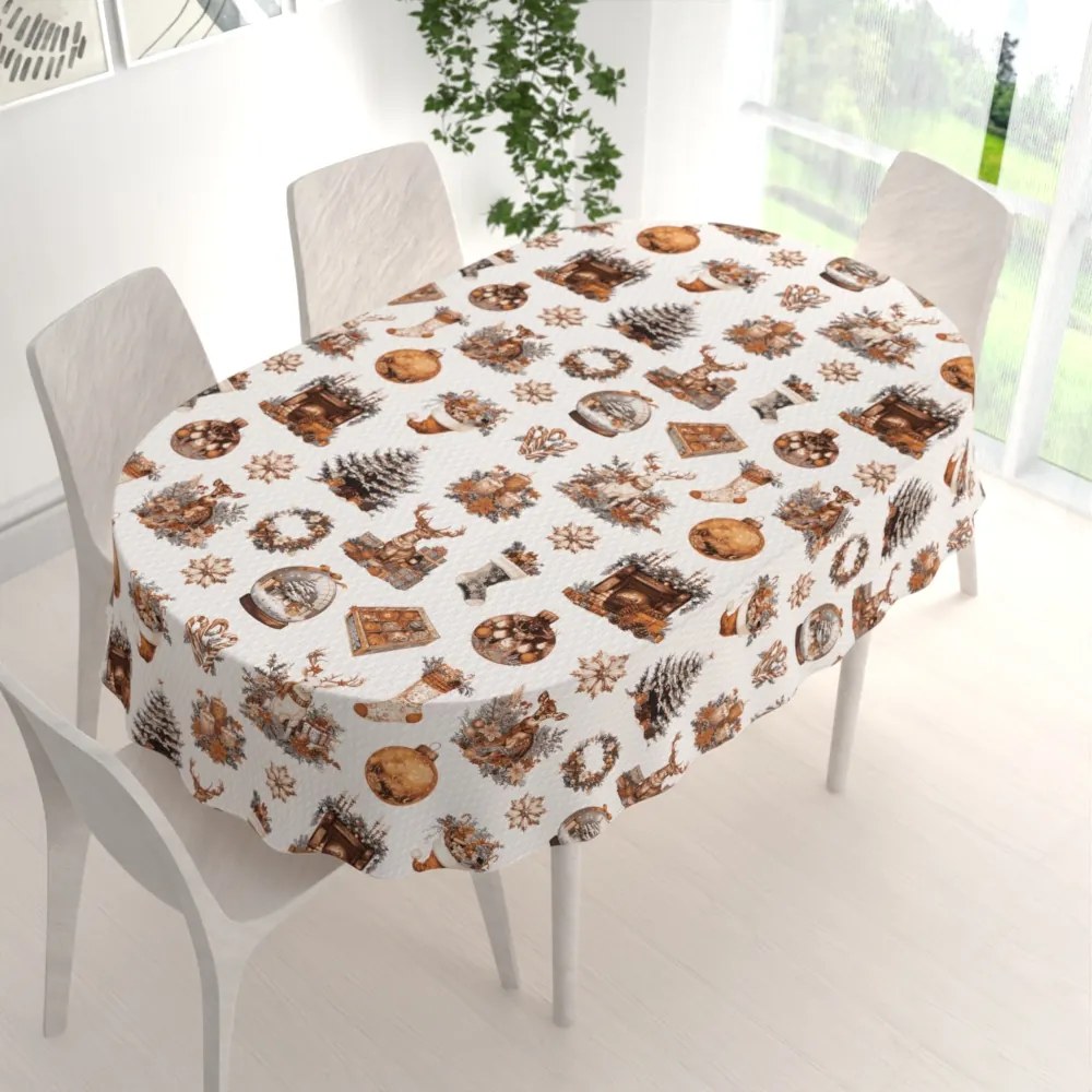 Biante Bavlnený oválny obrus Sandra SA-543 Vianočná atmosféra 60x100 cm