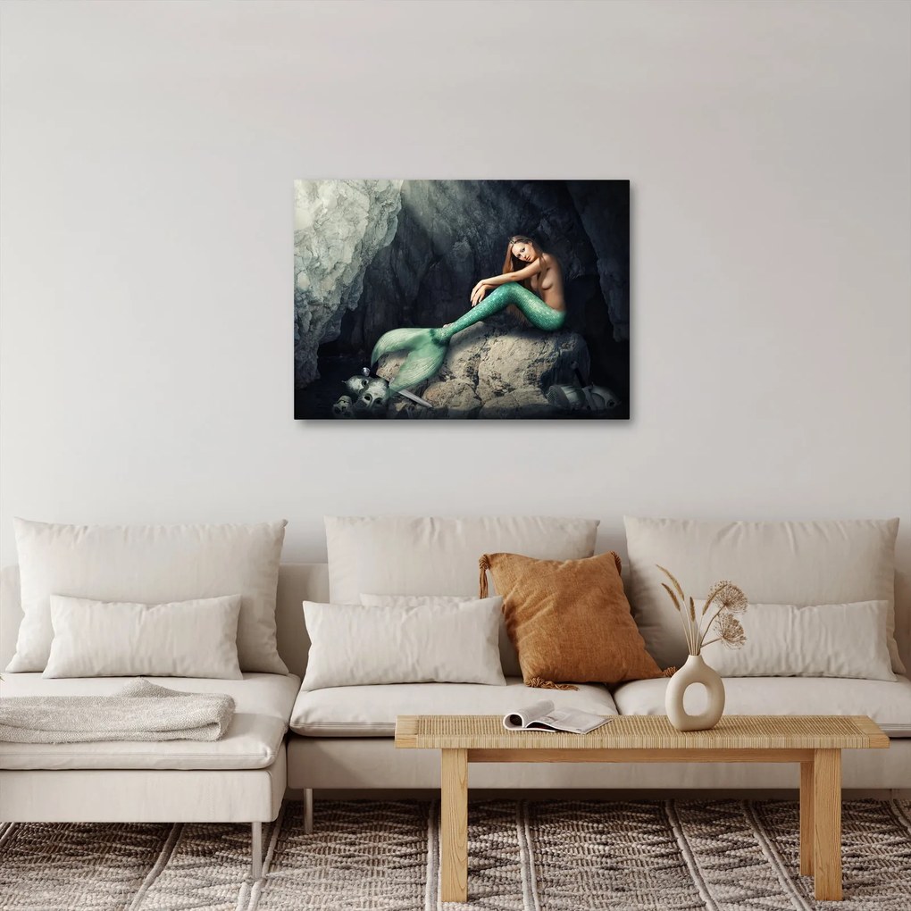 Obraz - Morská panna na skale (70x50 cm)