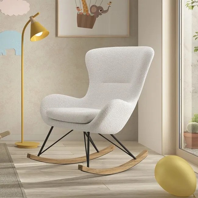 Hojdacie kreslo Rocky bouclé biele