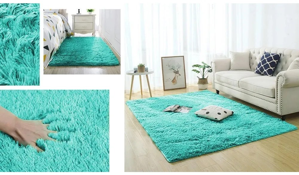 TZ Tyrkysový obdĺžnikový shaggy koberec Lana Rozmer: 80x150