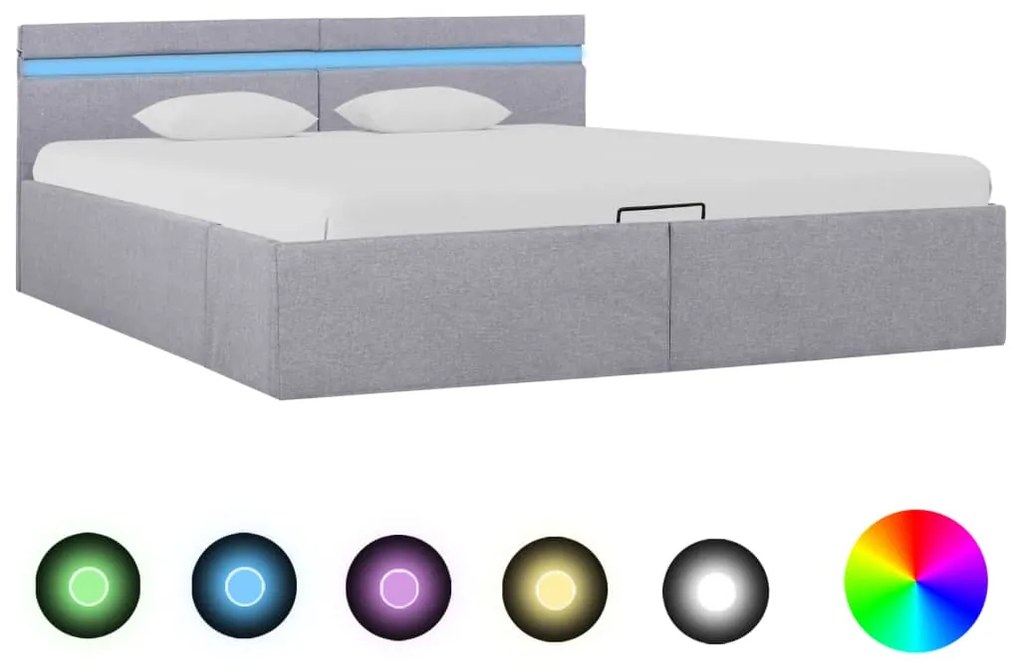 vidaXL Hydraulický posteľný rám+úložný priestor, LED, látka 180x200 cm