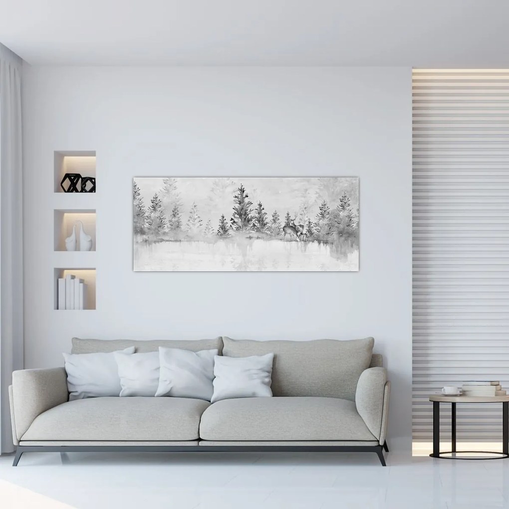 Obraz - Jelene pri jazere (120x50 cm)