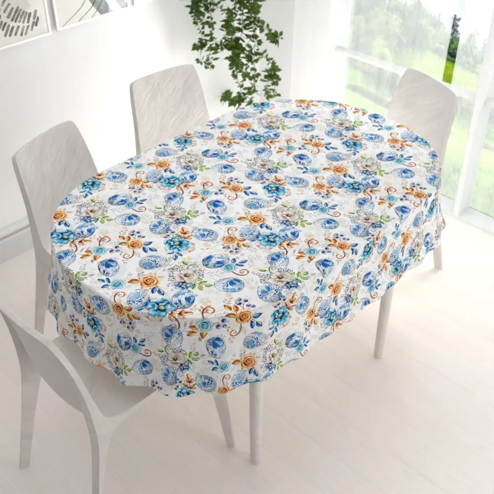 Biante Dekoračný oválny obrus Leona LN-114 Modré kraslice 100x140 cm