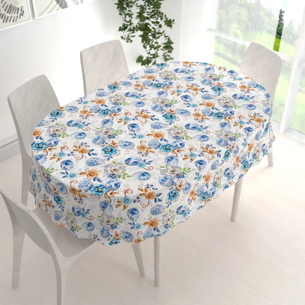 Biante Dekoračný oválny obrus Leona LN-114 Modré kraslice 130x180 cm