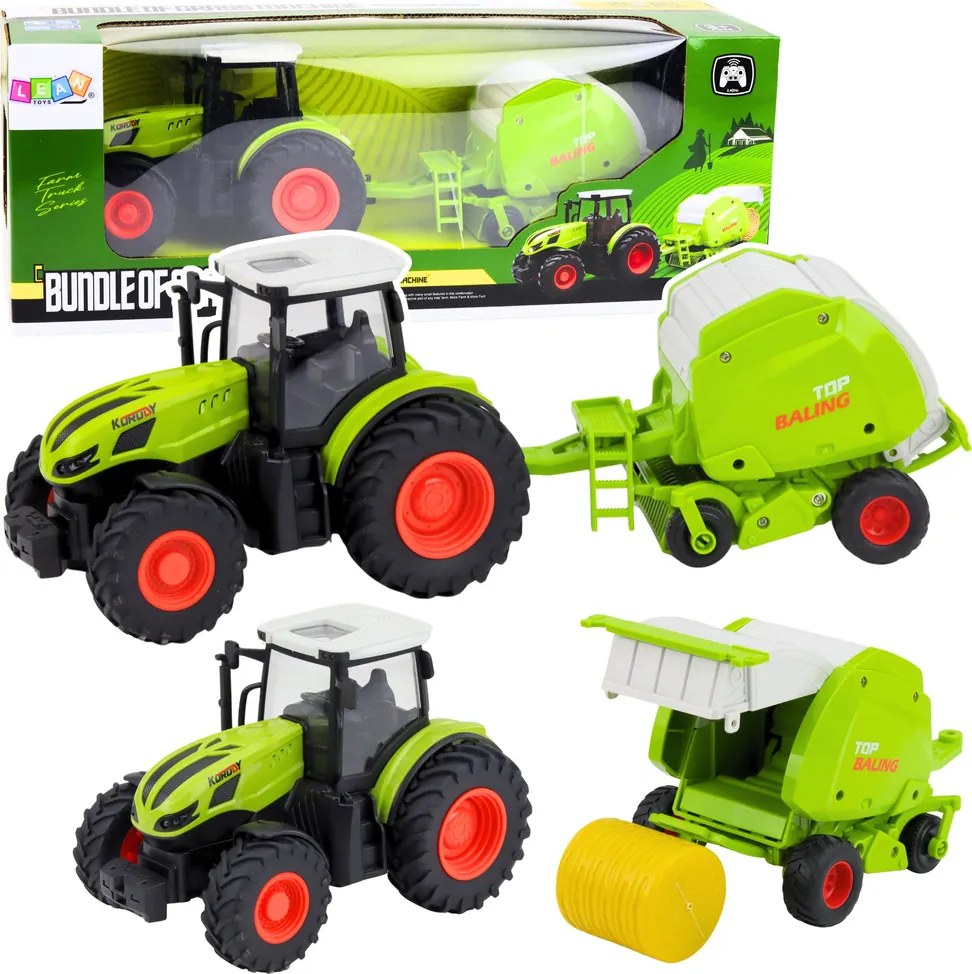 LEAN Toys Poľnohospodársky traktor s diaľkovým ovládaním RC s lisom na balíky 1:24