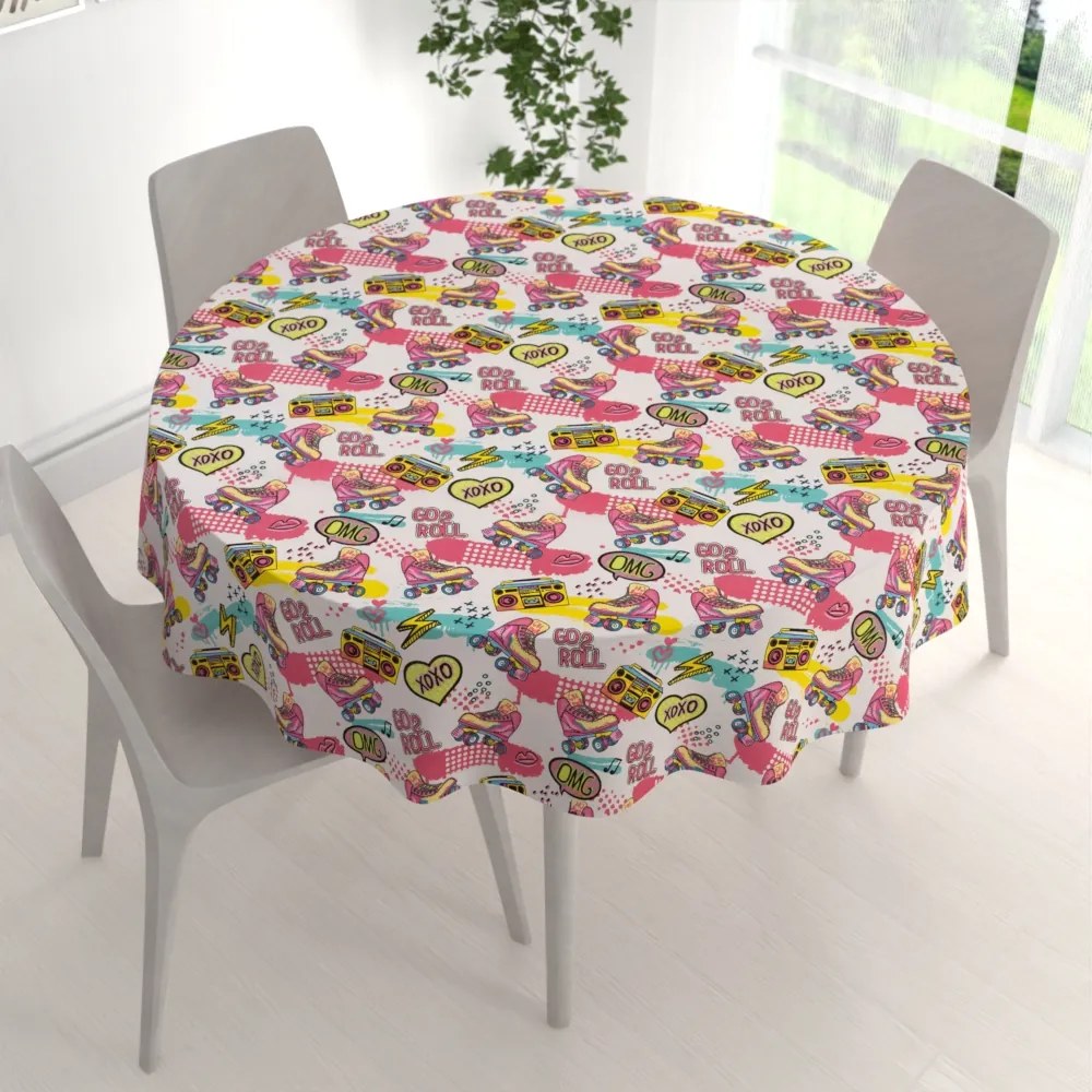 Biante Detský bavlnený okrúhly obrus Sandra SA-604 Ružový retro štýl Ø 80 cm