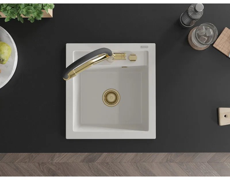 Mexen Vito, 1-komorový granitový drez 520x490x210 mm, drezová batéria Duo, biela, 6503-20-671701-57-G