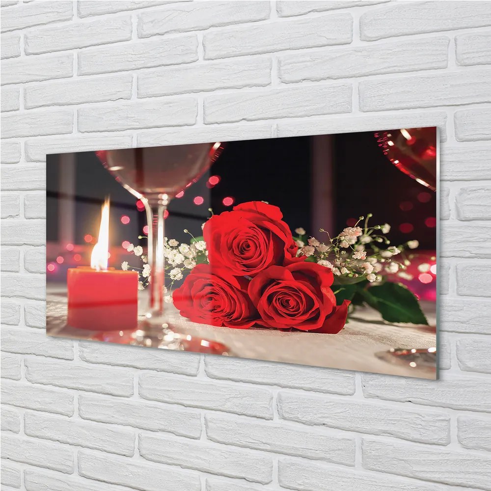 Nástenný panel  Ruže sviečka sklo 140x70 cm