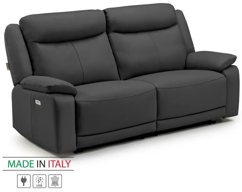 Kožená pohovka CONTINENTAL s elektrickou funkciou relax 2P, elektrické, čierna (nero 308)