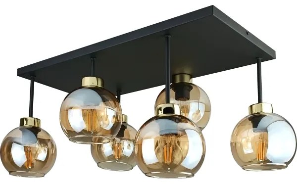 Prisadený luster NESSA 6xE27/60W/230V čierna/zlatá/dymová béžová