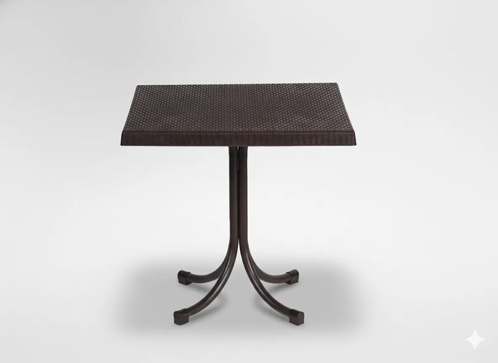 Garden Line PLASTOVÝ ZÁHRADNÝ STÔL NA JEDNEJ NOHE  SO VZOROM RATAN 80 x 80 x 73 CM HNEDÝ